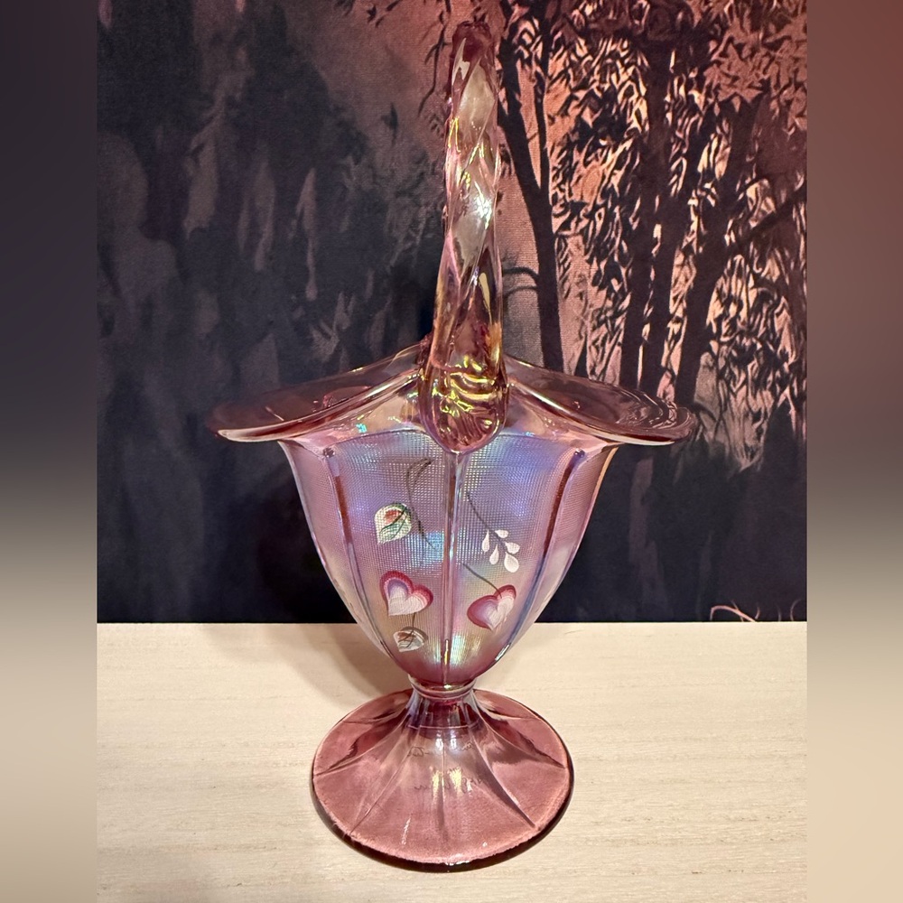 Fenton Opalescent Pink Bridal Basket